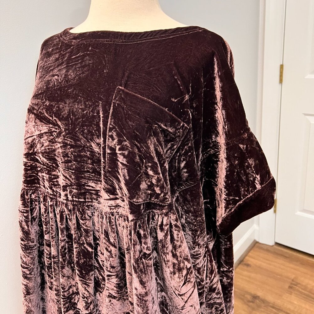 We the Free Moon City Velvet Babydoll Mini Dress Tunic Plum Raisin Sz M - Picture 10 of 10